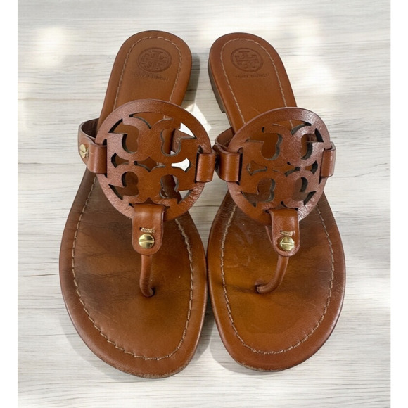 Tory Burch Miller Leather Thong Sandals Brown Flat Flip Flops Women's Size 7.5 M - Picture 3 of 14